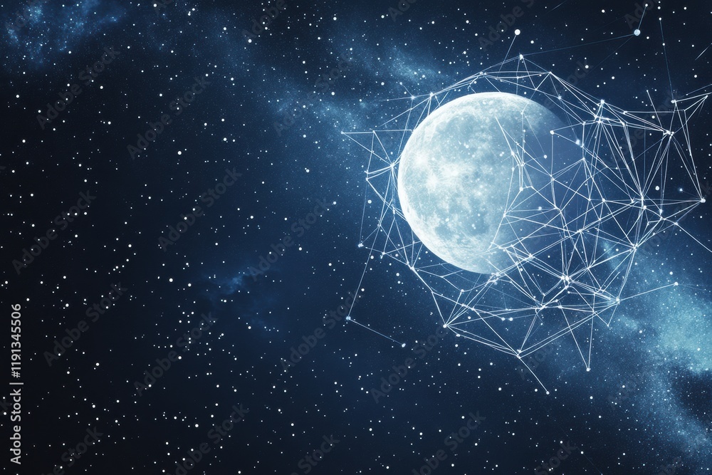 Aufkleber starry night sky showcasing constellations illuminated by a full moon in a tranquil setting. generat