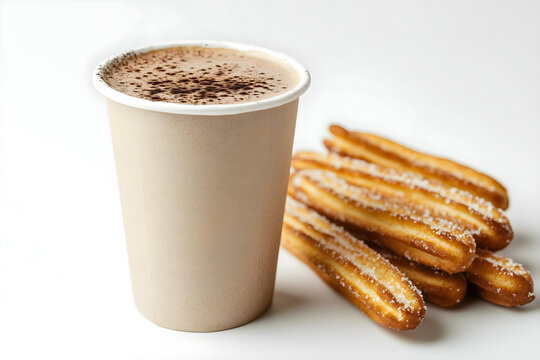 paper cup of coffee with churros cookies