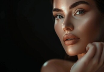 Fototapeta premium Beauty portrait of a woman with flawless skin studio setting isolate on black background
