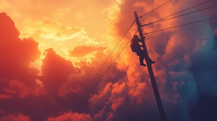 Electrician Silhouette Against Sunset Sky