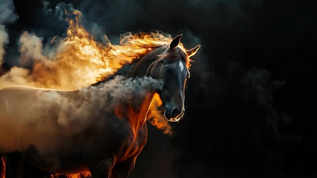 Majestic Horse Emerging from Ethereal Smoke in Dramatic Lighting