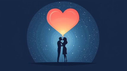 Obraz premium A couple embraces with a heart symbol in the night sky.