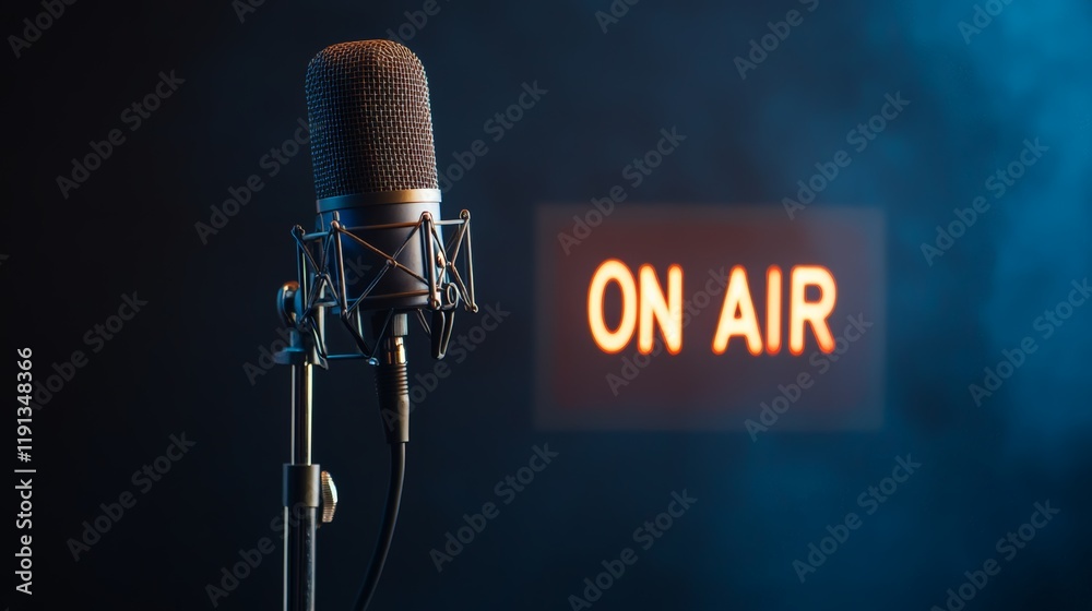 Aufkleber professional microphone recording audio in a studio with an illuminated on air sign, capturing the i
