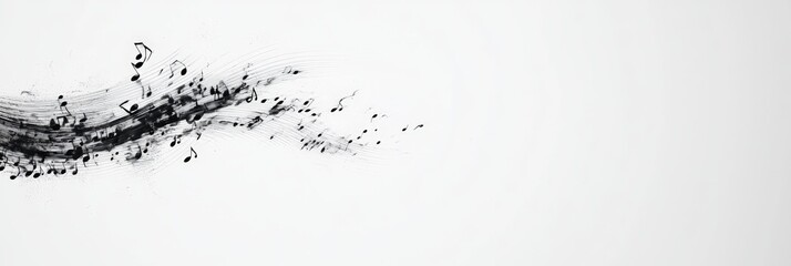 Obraz premium Black musical notes create a visually dynamic flow against a clean white backdrop, symbolizing the movement and energy of music, sound, or a melodic composition
