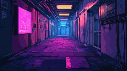 Neon Lit Cyberpunk Alleyway Night Scene