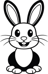 Cute Bunny vector, Smiling Cute Bunny silhouette vector illustration, Cute Bunny line art vector