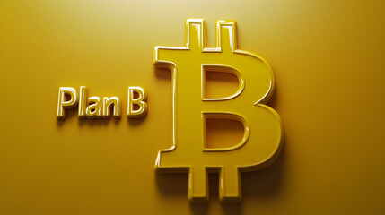 bitcoin plan b illustration artwork. isolated on yellow background
