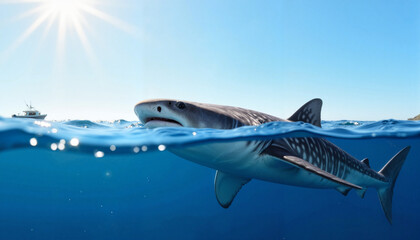 Fototapeta premium Gentle whale shark swimming peacefully in clear ocean, marine harmony