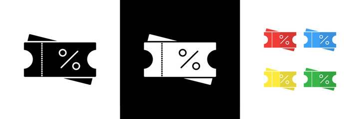 Voucher Discount Icons. Black, White and Colorful