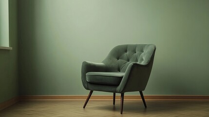 Cozy winter room with a large window revealing a snowy landscape, soft natural light filling the space, style book illustration