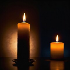 Three glowing candles burn brightly in the darkness of night