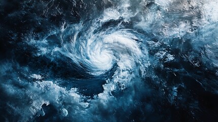 Above view of a rotating storm eye over turbulent waters
