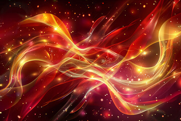 Abstract Red Background with Glowing Lights, Sparkles, and Digital Art for a Vibrant and Mystical Fantasy Design