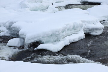 Magic winter waterfall Storforsen in the  North of Sweden