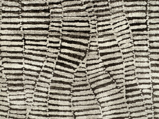Close up of carpet rug fabric in snake scale pattern, or in random horizontal stripes pattern. In...
