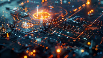 High-resolution visualization of a business environment with integrated risk mitigation, strategy planning, and resolution icons


