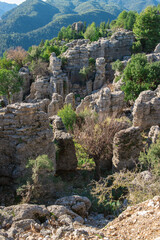 Turkey, Antalya, the ancient city of Selge, the man rocks and wonderful nature.