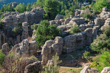 Turkey, Antalya, the ancient city of Selge, the man rocks and wonderful nature.
