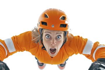 Thrilling experience of a woman on a skateboard jump