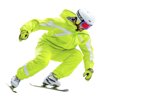 Professional skier performing a jump in bright gear - Powered by Adobe