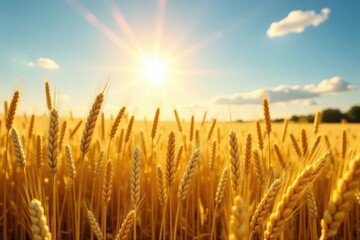 Sun-drenched golden wheat field, ripe harvest , abundance, yellow