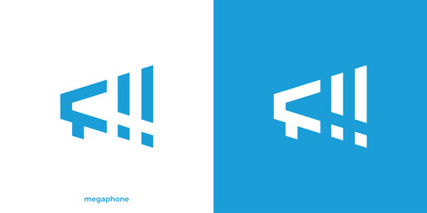 Simple Megaphone Logo. Megaphone and Exclamation Mark Icon Graphic. Shout Call Logo Design Template.