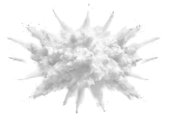 White powder explosion burst isolated on white and transparent background