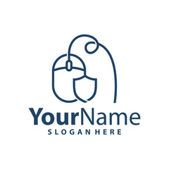 Computer Mouse with shield logo design vector illustration. Mouse logo concept template