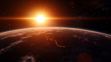 Fototapeta premium Sunrise from Space: A Fiery Celestial View of Earth