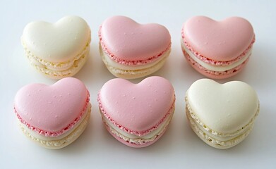 Obraz premium Heart-shaped dessert. Pink and white hearts on a tray. Valentine's atmosphere, love: beautiful cover. Premium background image, for cover, flyer, brochure, brochure, brochure, desktop, notepad. 