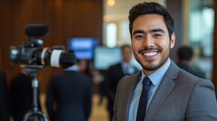 Smiling Public Relations Officer in Formal Outfit