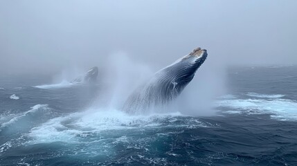 Fototapeta premium Majestic Whale Emerging from the Mist