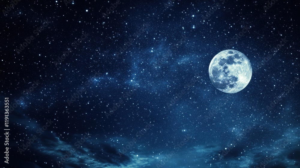 Aufkleber captivating view of a starry night sky with bright constellations and a full moon illuminating the d