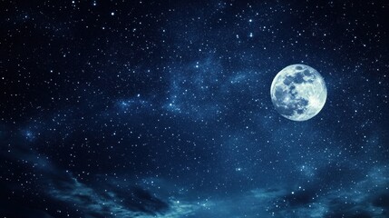 Fototapeta premium Captivating view of a starry night sky with bright constellations and a full moon illuminating the darkness above. Generative AI