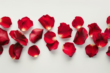 Fototapeta premium Elegant red rose petals on white background
