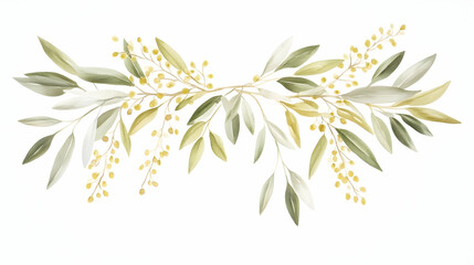 Elegant olive branch greenery watercolor illustration, perfect for wedding invitations or website design