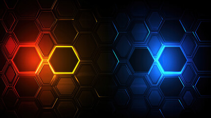Abstract Hexagonal Background with Vivid Neon Colors and Glowing Effects