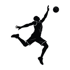 Basketball Player Silhouette Vector - Dynamic Dunking Pose in Black and White Design
