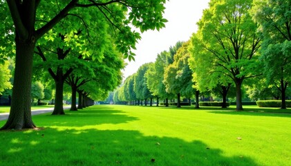 Bright green lawn, well-maintained park setting, area, blades