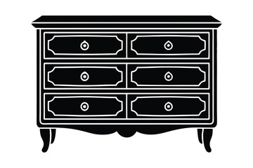 Classic Vintage Dresser Vector Silhouette - Black and White Furniture Design with Ornate Detailing