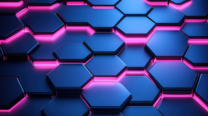 Abstract Hexagonal Background with Vivid Neon Colors and Glowing Effects