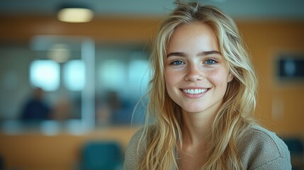 Obraz premium Portrait of a smiling young woman with blonde hair