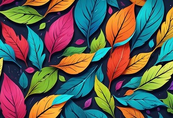 Fototapeta premium Colorful leaf pattern is displayed on a dark background