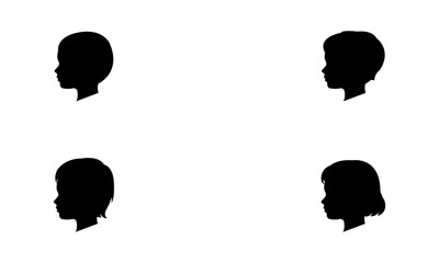 Child face side pose silhouette set in black and white