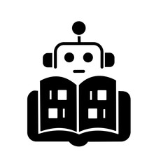Machine Learning icon - Robot Reading Book - Vector line icon with editable stroke