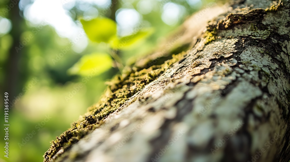 Poster sunlit tree trunk in forest environment highlighting texture and earthy details : generative ai