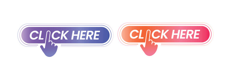 Click here button. Set of Click here button with Hand pointer. Web Banner With Pointer Icon. Vector illustration.