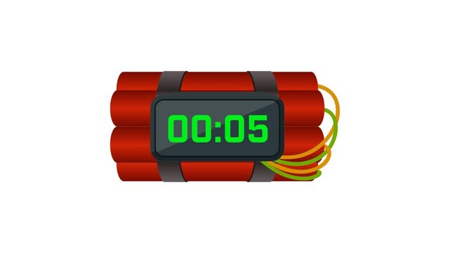 Bomb dynamite and countdown digital clock animation
