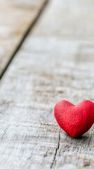 Fototapeta premium Minimalistic Red Heart on Rustic Wood Background with Negative Space : Generative AI