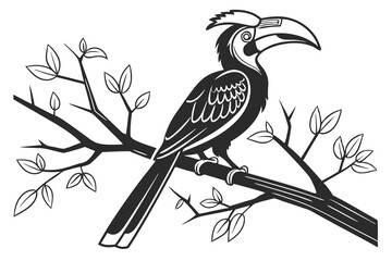 A black Hornbill vector silhouette on a white background